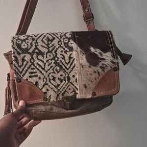 Myra Bag Brown Patterned Haircalf & Leather Crossbody